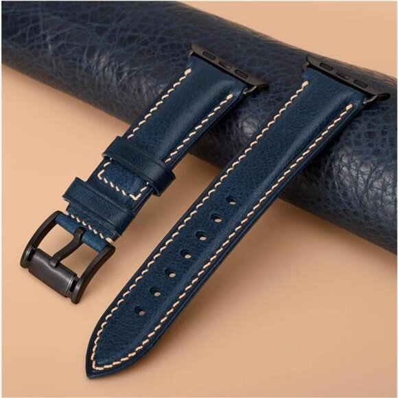 NEW Blue/Black Leather Apple Watch Band
